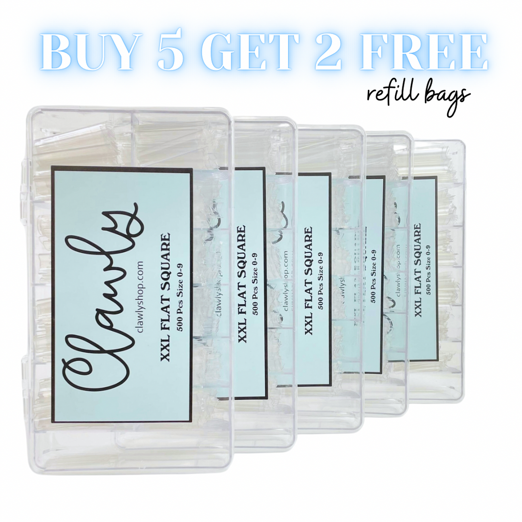 Buy 5 XXL Flat Square Tips Get 2 FREE Refill Bags